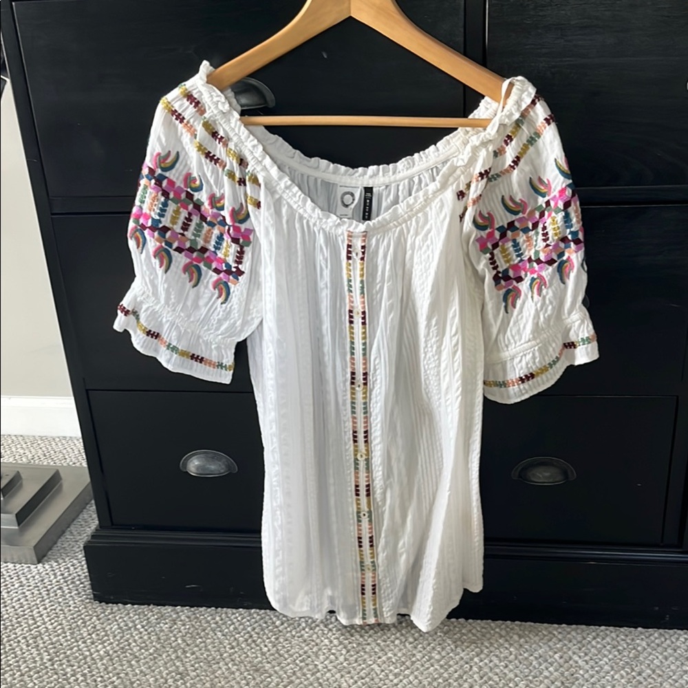 Anthropologie White Smocked Puff Sleeve Blouse